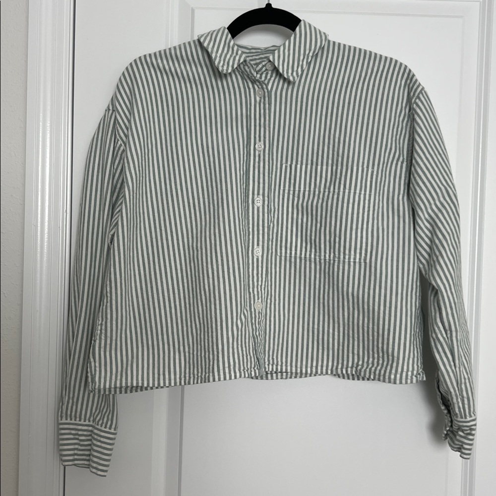 Madewell Straight Hem Button-Up Shirt - green Stripe - Small oversized fit